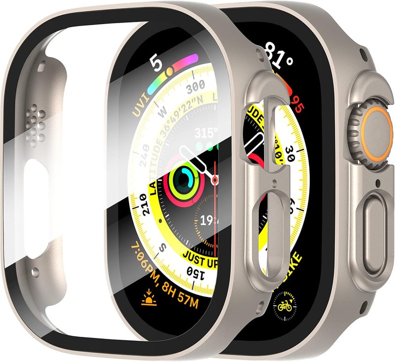 Diruite Suoman 2-Pack for Apple Watch Ultra 3/2/1 49mm Case, Ultra-Thin Tempered Glass Screen Protector, All-Around PC Protection Cover for iWatch Ultra 49mm 3/2/1 -Titanium - Image 1